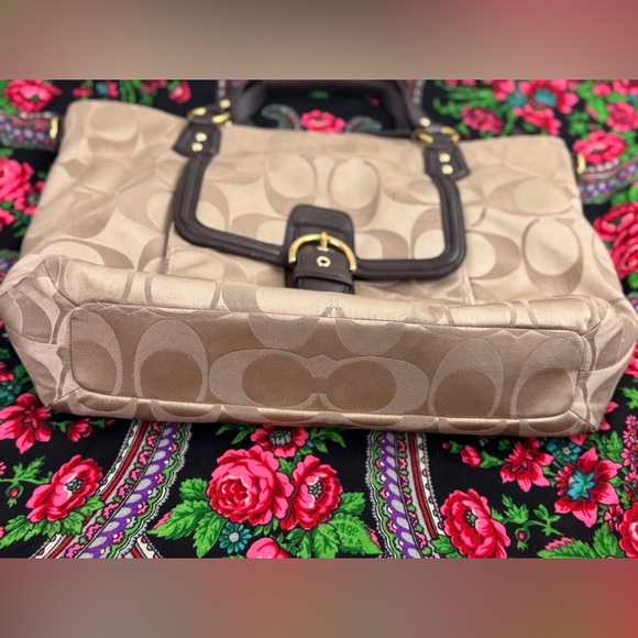 Coach Campbell Signature Handbag Large Brown Tan Sateen Purse Tote Career Preppy - Picture 8 of 15